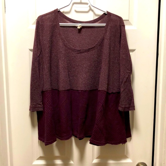 Free People waffle tee 3/4 length sleeve - Picture 1 of 5